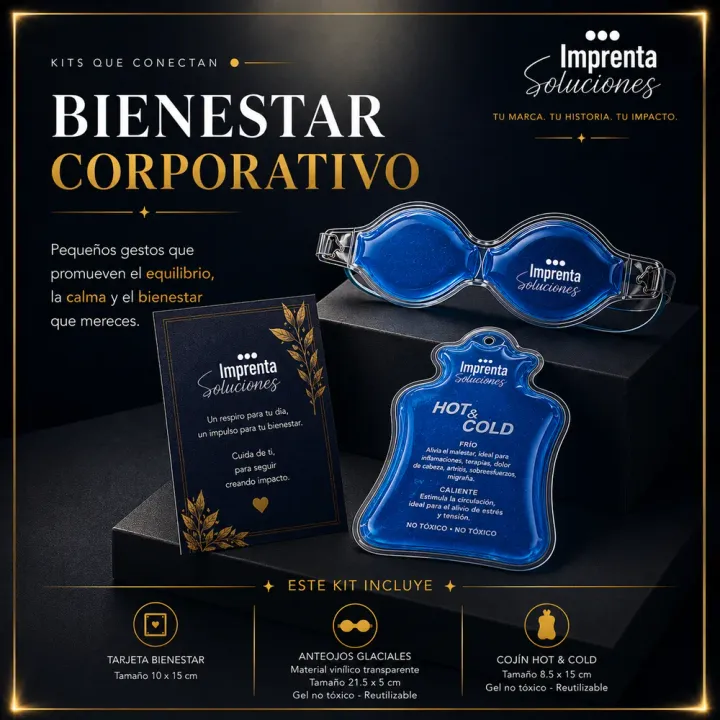 Kit de bienestar Corporativo con cojín térmico, antifaz térmico y tarjeta con tu marca