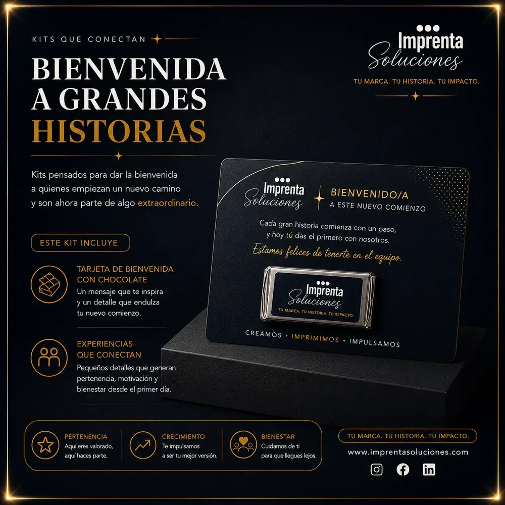 Kit de bienvenida Esencial con tarjeta de bienvenida y chocolate Hershey's personalizados