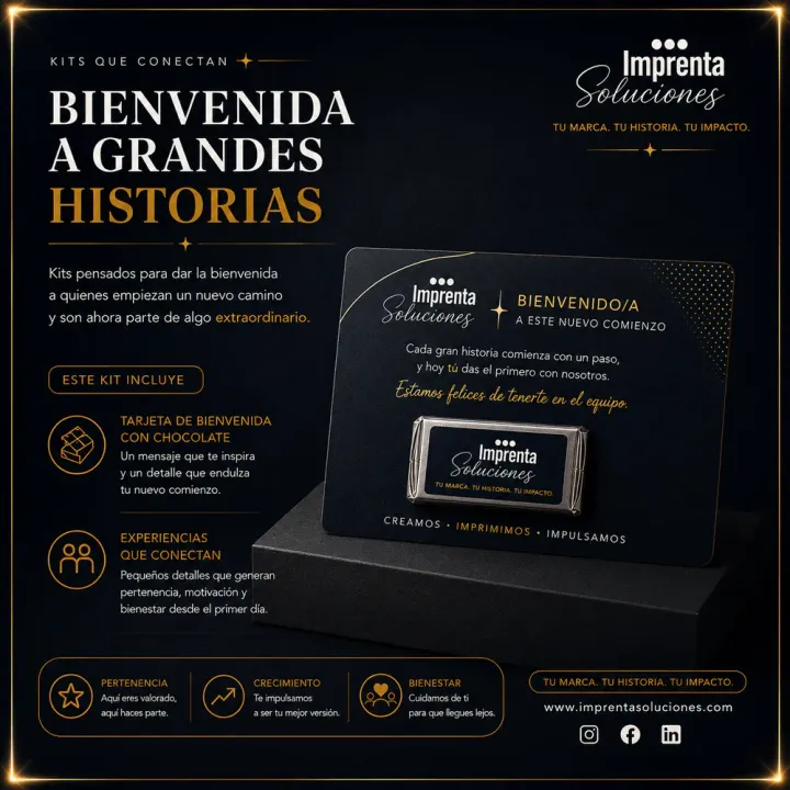 Kit de bienvenida Esencial con tarjeta de bienvenida y chocolate Hershey's personalizados