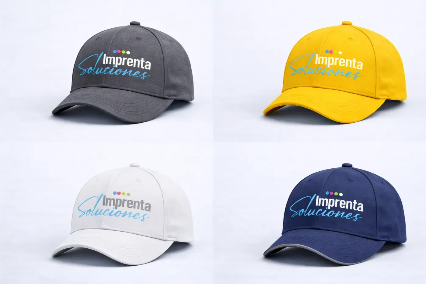 Gorras corporativas de varios colores con logo bordado para dotación empresarial en Medellín
