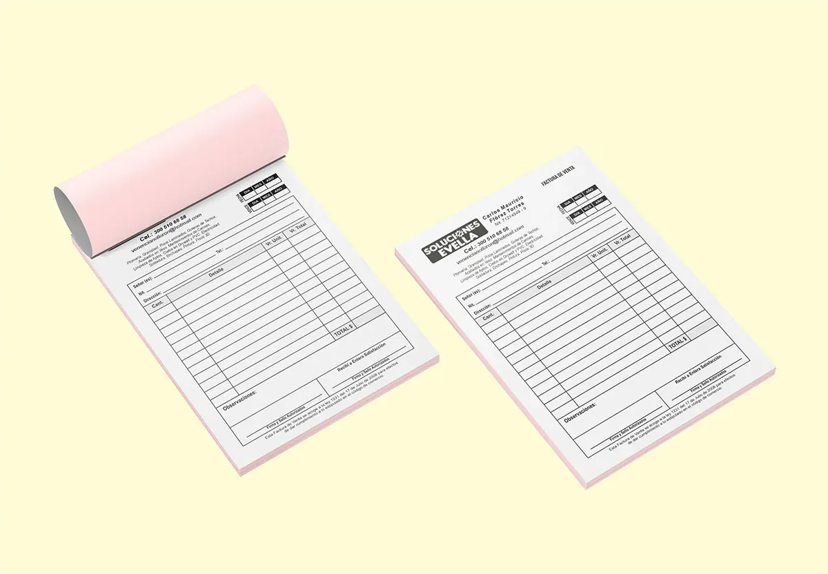 Talonarios de facturación y recibos impresos en copias para empresas en Medellín
