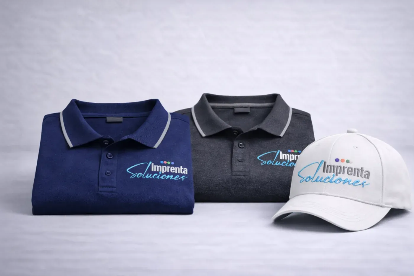 Camisas polo y gorra con logo corporativo bordado para uniformar equipos de trabajo