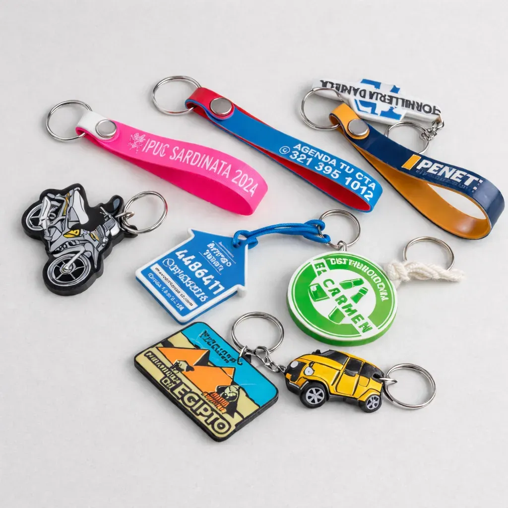 Llaveros personalizados de distintos materiales con logo para souvenirs de empresa