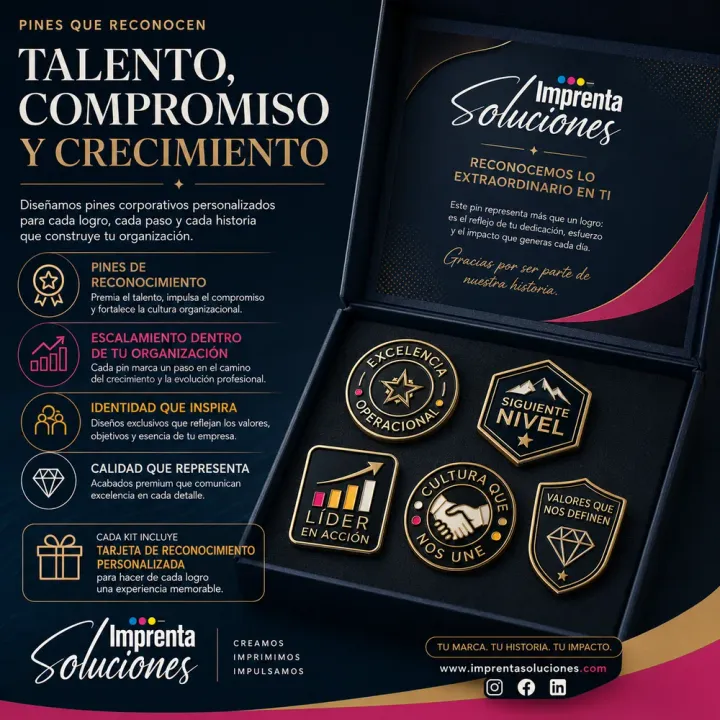 Kit de reconocimiento Esencial con pin metálico personalizado y tarjeta de reconocimiento